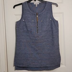 Ellen Tracy Gold Tasseled Half Zip Sleeveless Linen Blend Blouse Top Size Small